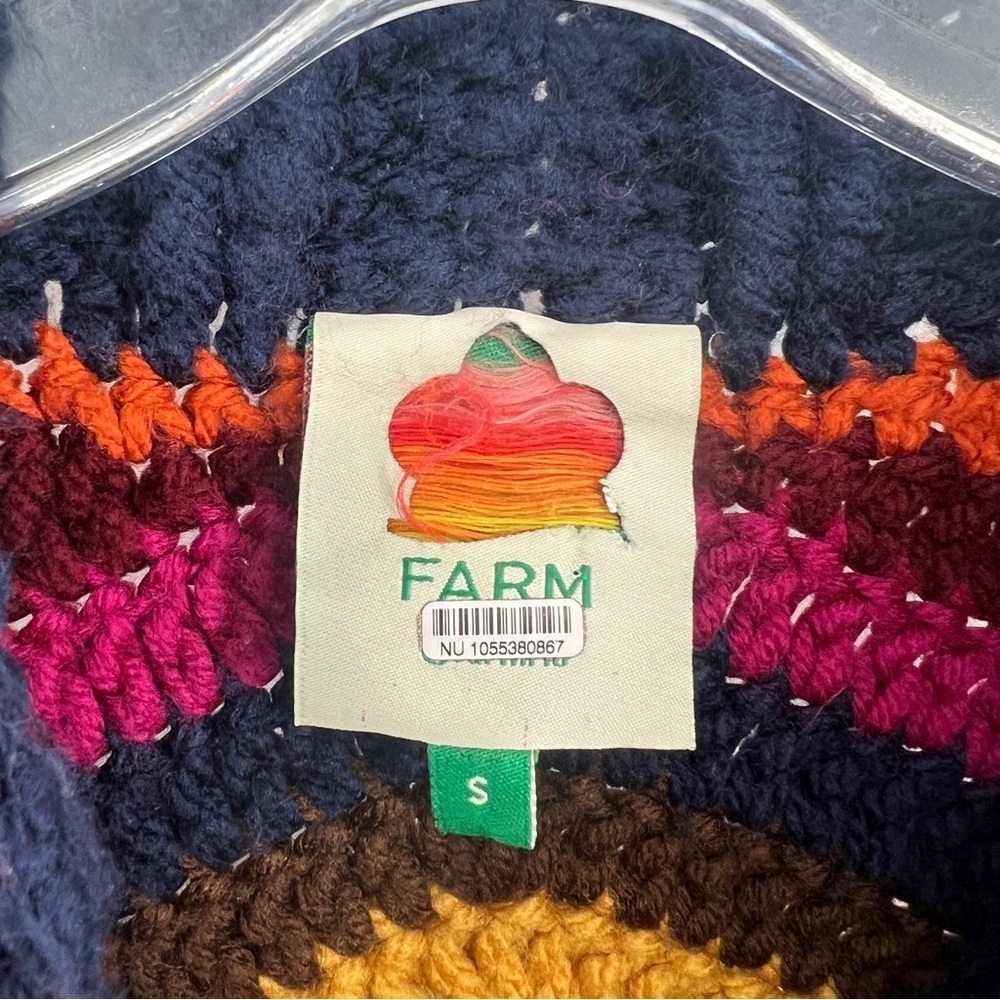 Farm Rio Colorful Waves Rainbow Handmade Crochet Balloon Sleeve Sweater Small - Picture 6 of 10